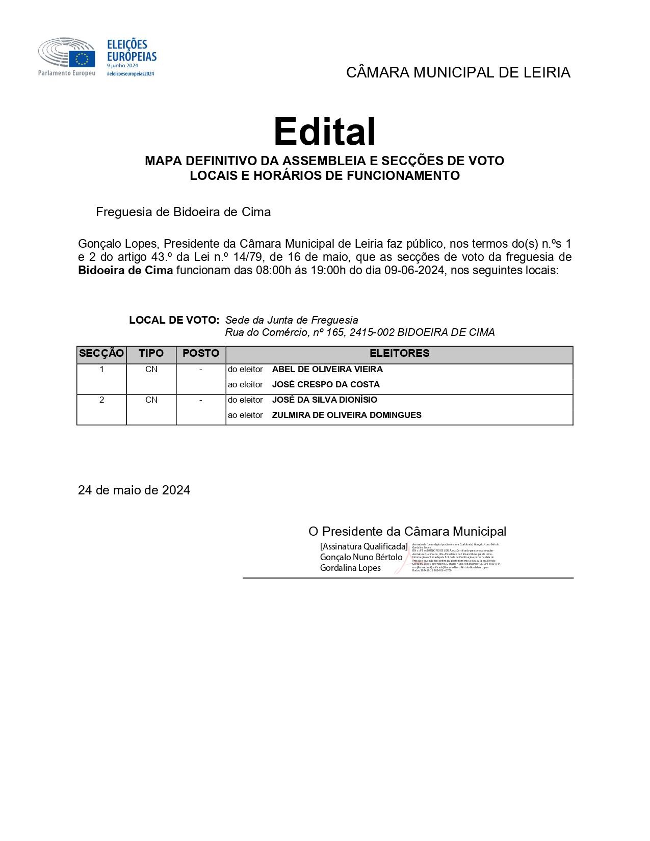 Imagem Eleições europeias - 9 junho - Edifício da Junta de Freguesia