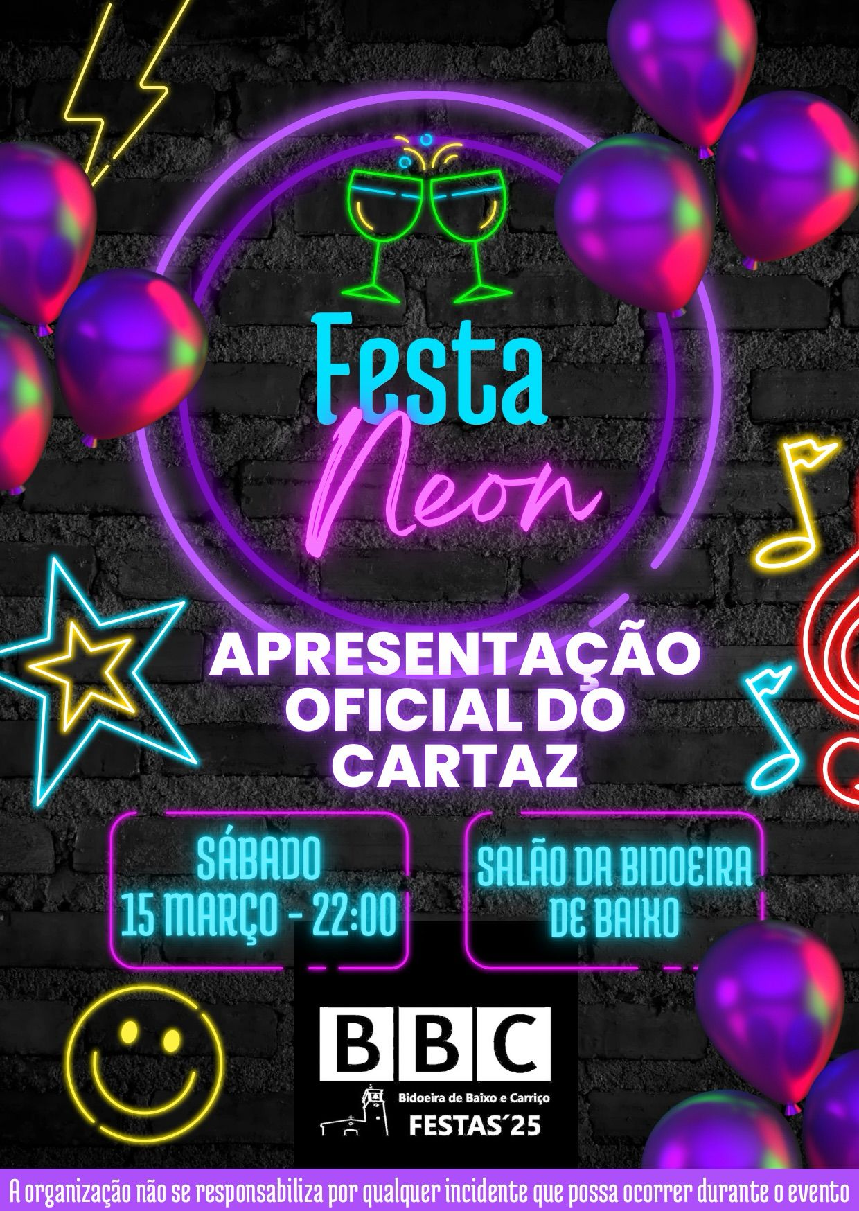 Imagem Festa Neon e apresentação do cartaz - Festa BBC