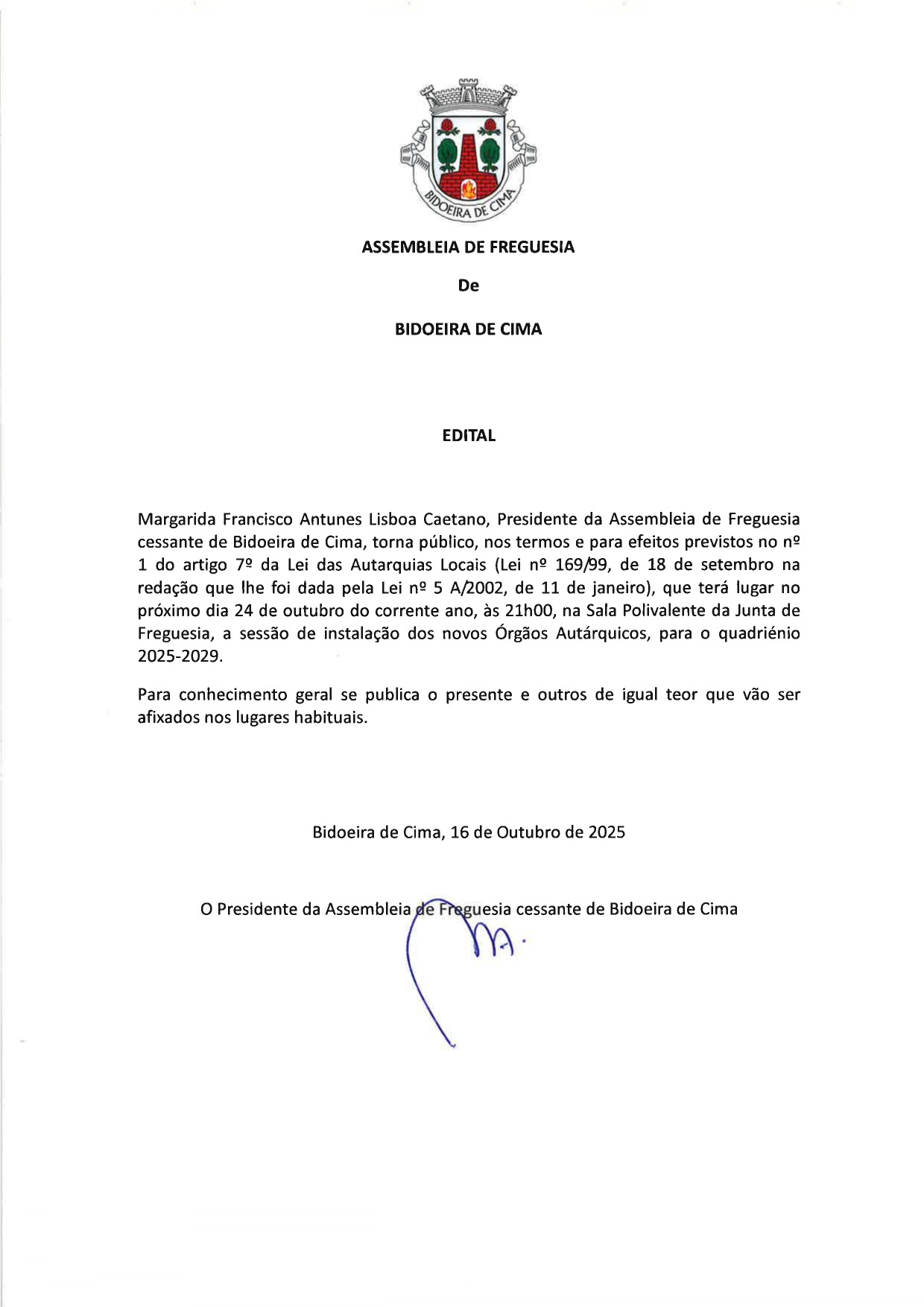 Imagem Instalação dos novos Órgão Autárquicos para quadriénio 2025-2029