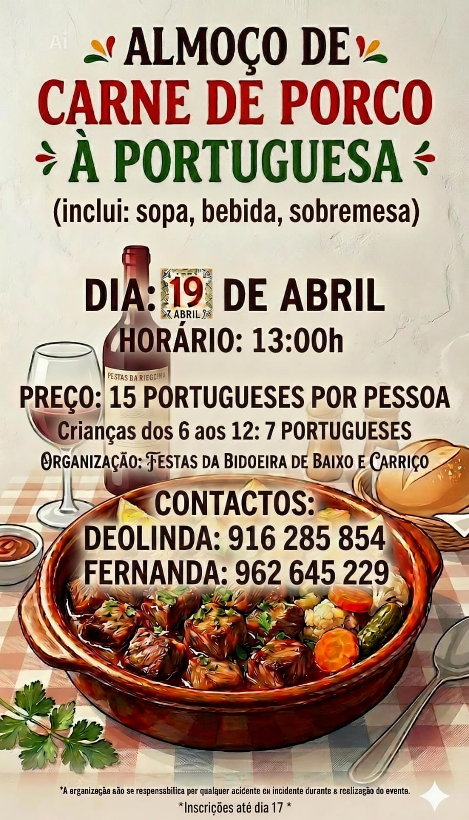 Imagem Almoço de carne à Portuguesa - Comissão de Festas de Bidoeira de Baixo e Carriço
