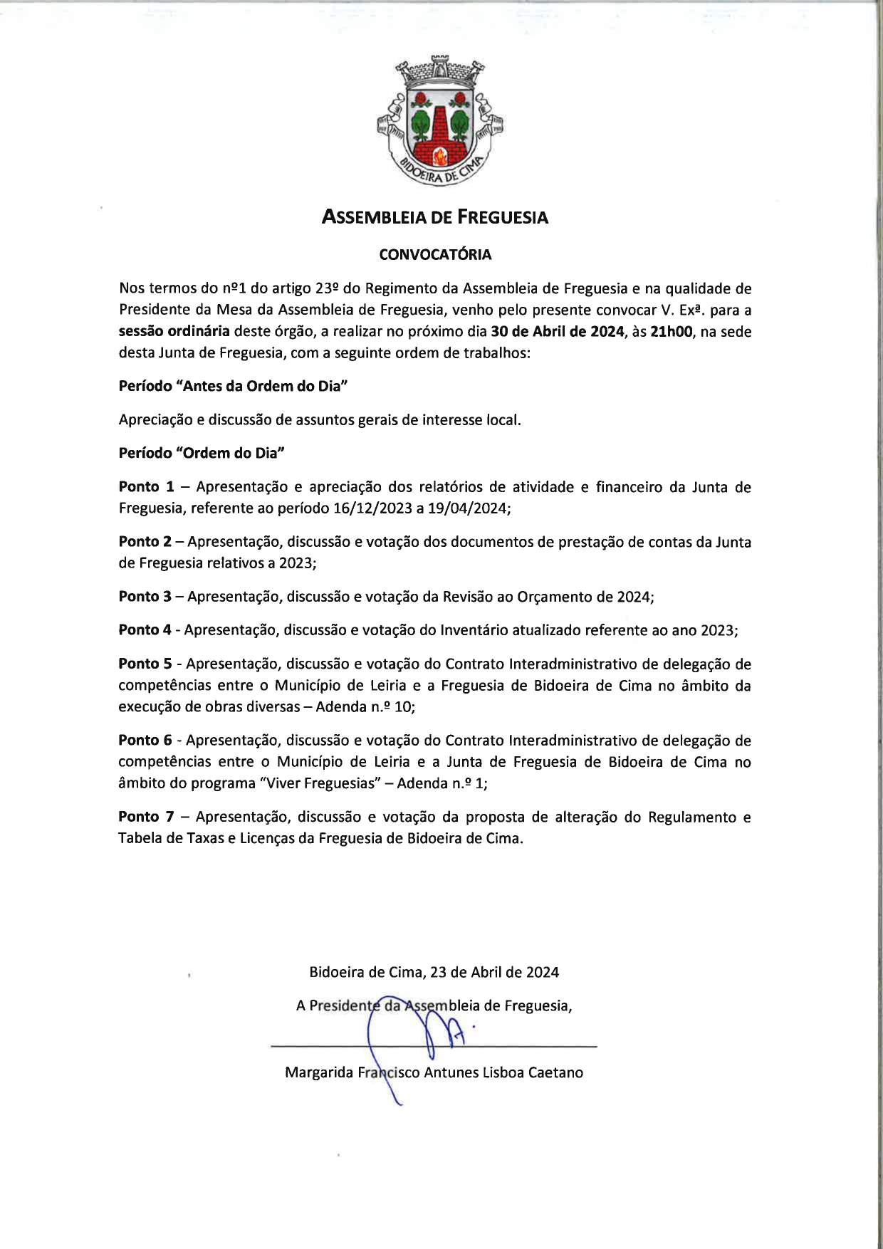 Imagem Assembleia de Freguesia 30/04/2024- Convocatória
