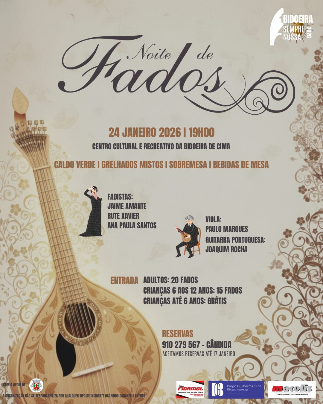 Notícia Noite de fados - 24 de janeiro - 19h00 - Comissão de Festas de Bidoeira de Cima