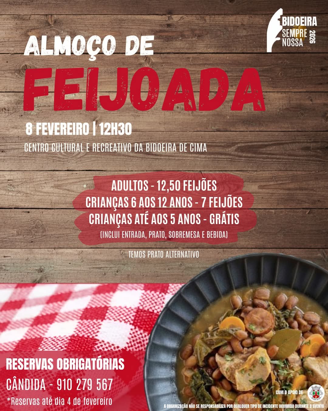 Notícia Almoço de feijoada - 8 de fevereiro - 12h30 - Comissão Festas Bidoeira de Cima