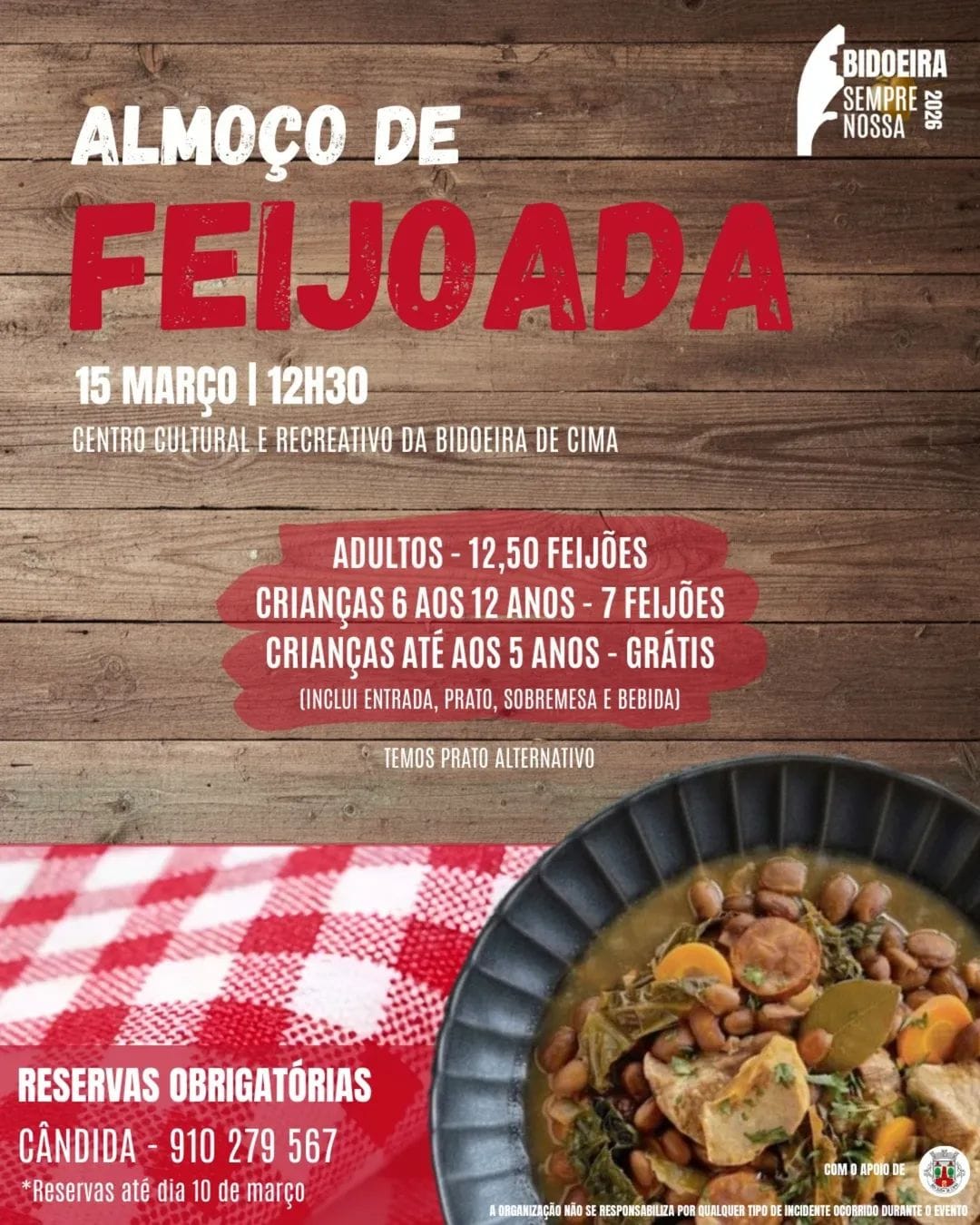 Notícia Almoço de feijoada - 15 de março - 12h30 - Comissão Festas Bidoeira de Cima