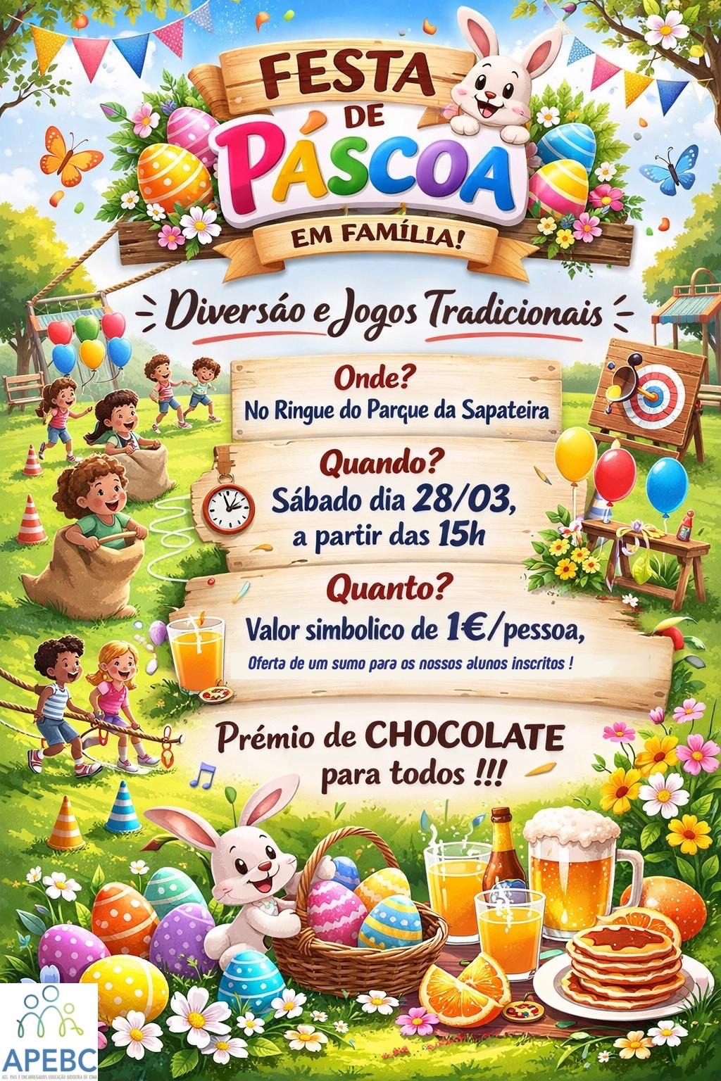 Notícia Festa de Páscoa - APEBC - 28 de abril 2026 - 15h00 no Ringue